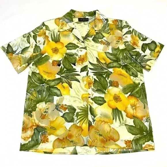 Vintage Floral Blouse Button Up Short Sleeve Lindor Spring Summer Travel Cottage - Picture 1 of 7